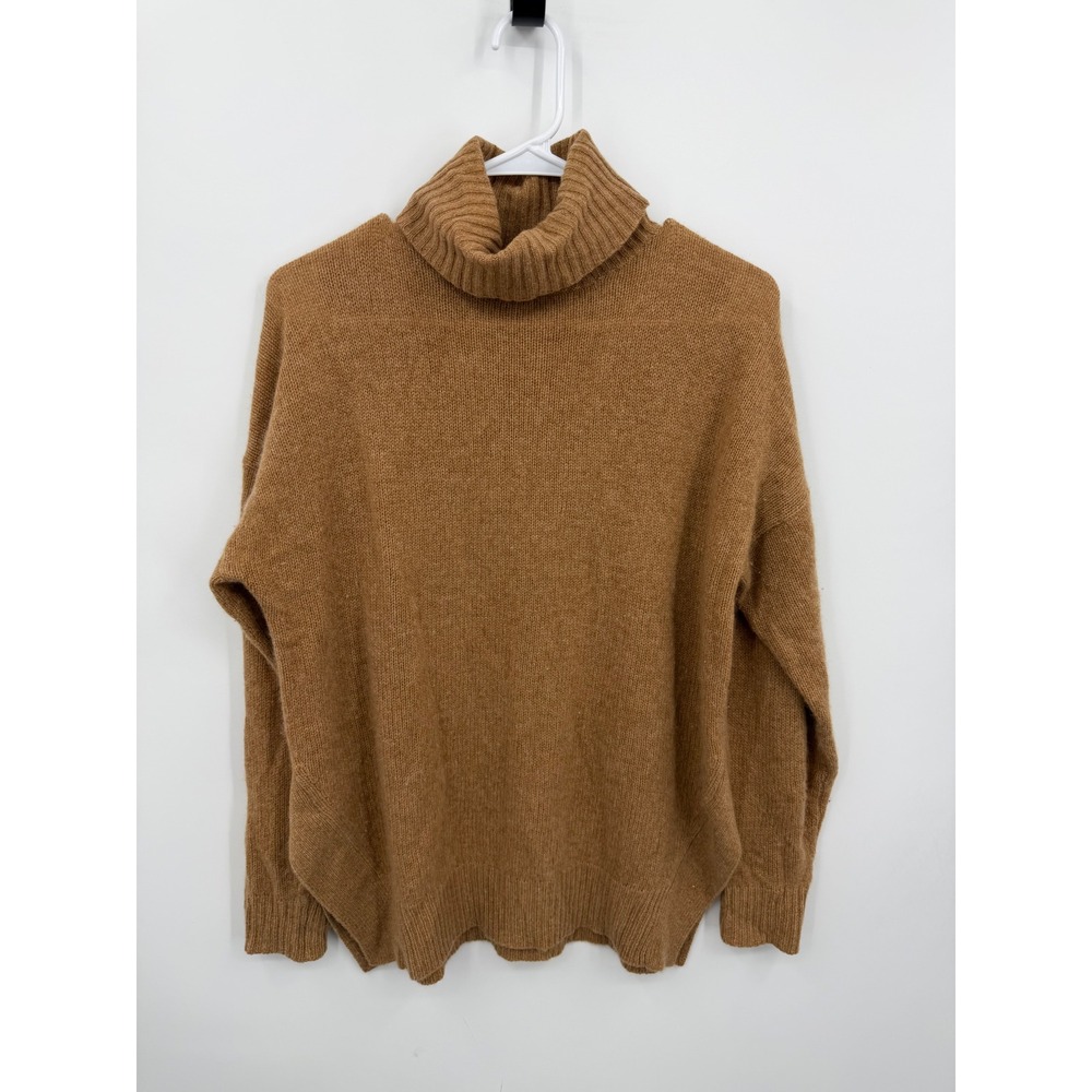 360Cashmere Turtleneck Sweater Women XS Brown 100% Cashmere Oversized Split Hem
